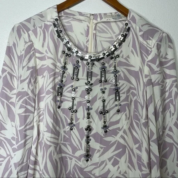 Boden Leaf Print Beaded‎ Front Top Size 6 - Picture 3 of 6